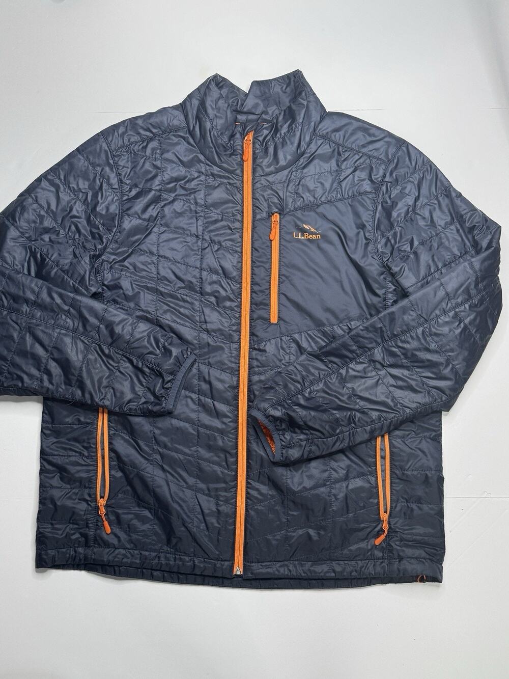 L.L.Bean Mens Large PrimaLoft Packaway Jacket Navy Orange Quilted Insulated